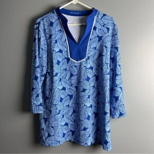 J. McLaughlin woman’s Fay top with Blue Frond Leaf Floral Print Tunic size Large